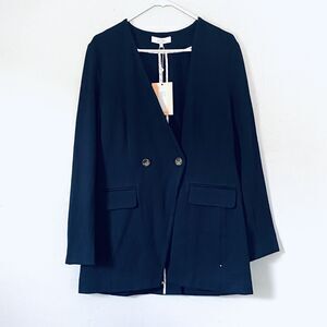 Pearl by Lela Rose Blazer 10 Navy Blue Ponte Long 2 Button Classic $425 NEW